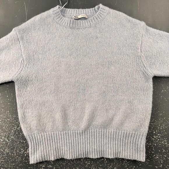 Zara Sweater Medium Baby Blue Chunky Oversized Wool Alpaca Preppy Lush Cozy Soft - Picture 2 of 9